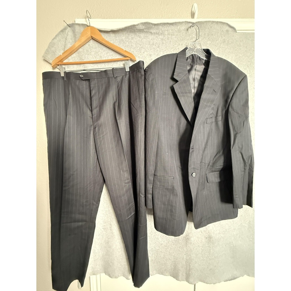 Enrico Gelini Suit Mens 48 43x35 Gray Wool Blend Pinstripe 2 Piece Jacket Pants